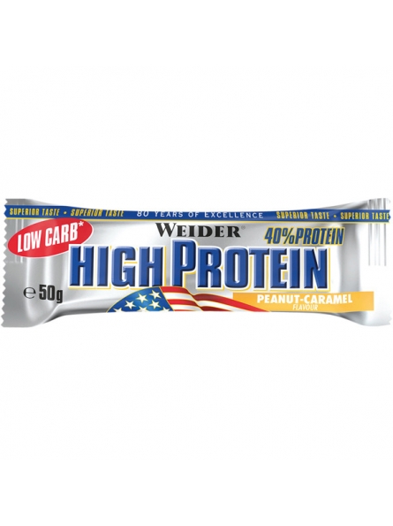 Baton proteic cu alune si caramel 40% Low Carb High Protein Bar 50g Weider