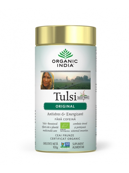 Ceai Tulsi bio (Busuioc Sfant) original, antistres si energizant 100g Organic India