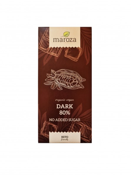 Ciocolata neagra vegana bio 80% cacao fara zahar adaugat 70g Maroza